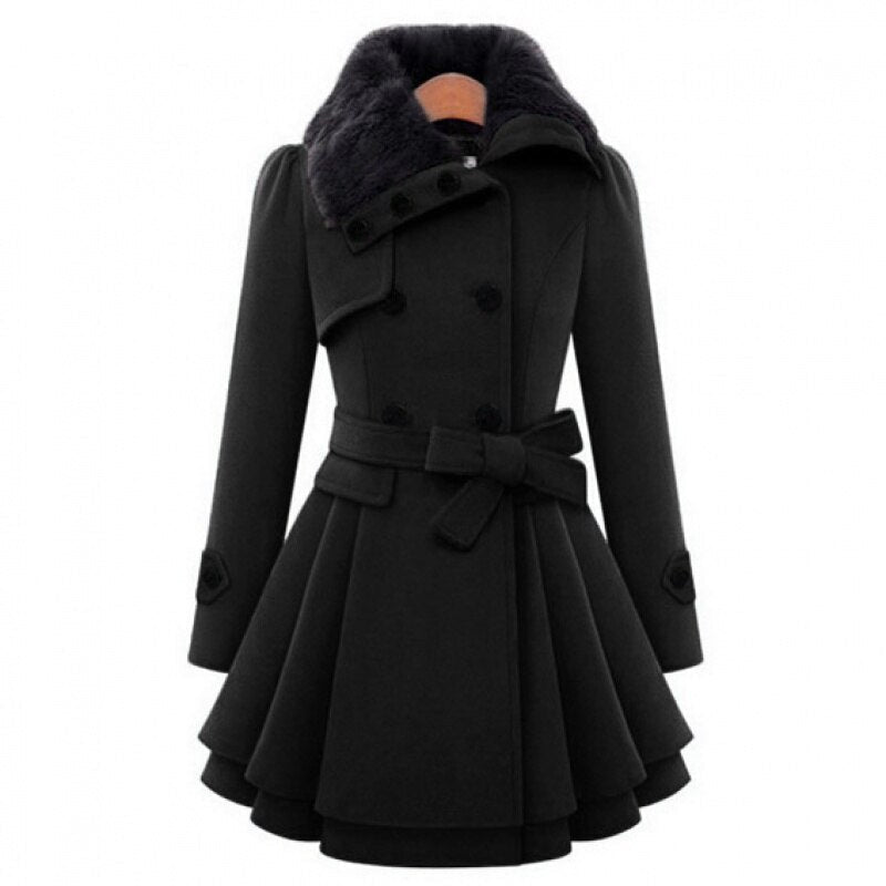 W&W Mode | Schicker Herbst Doppeltknopf-Jacke mit Gürtel für Frauen