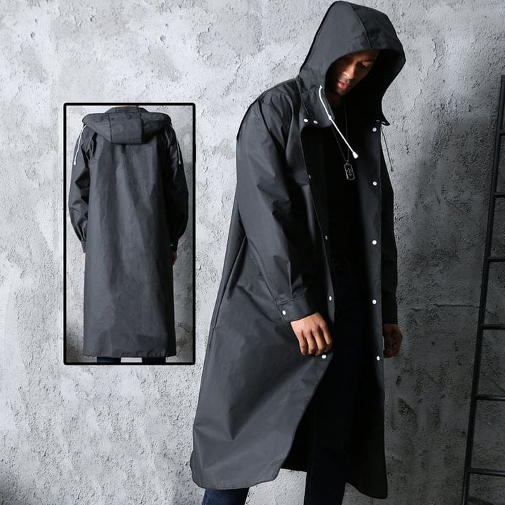 W&W Mode | Lange Wasserdichte Jacke in Tief Schwarz