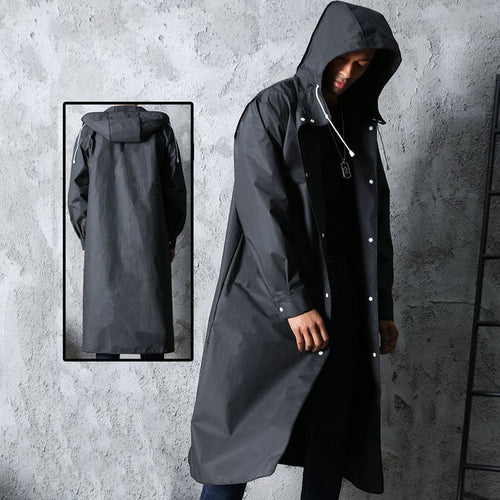 W&W Mode | Lange Wasserdichte Jacke in Tief Schwarz