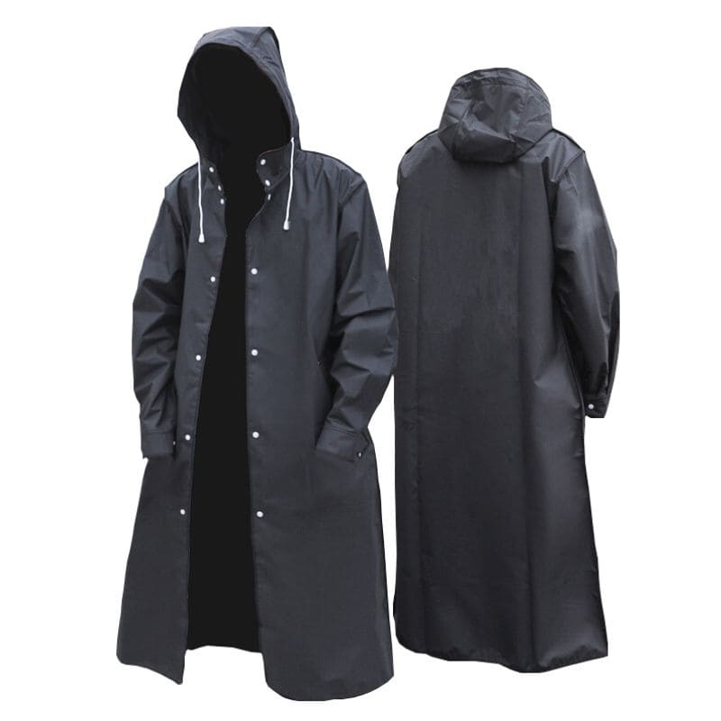 W&W Mode | Lange Wasserdichte Jacke in Tief Schwarz