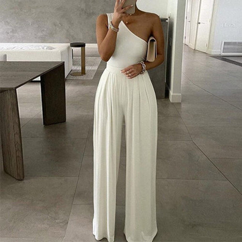 Damen Elegante Ein-schulter Jumpsuit W&W Mode
