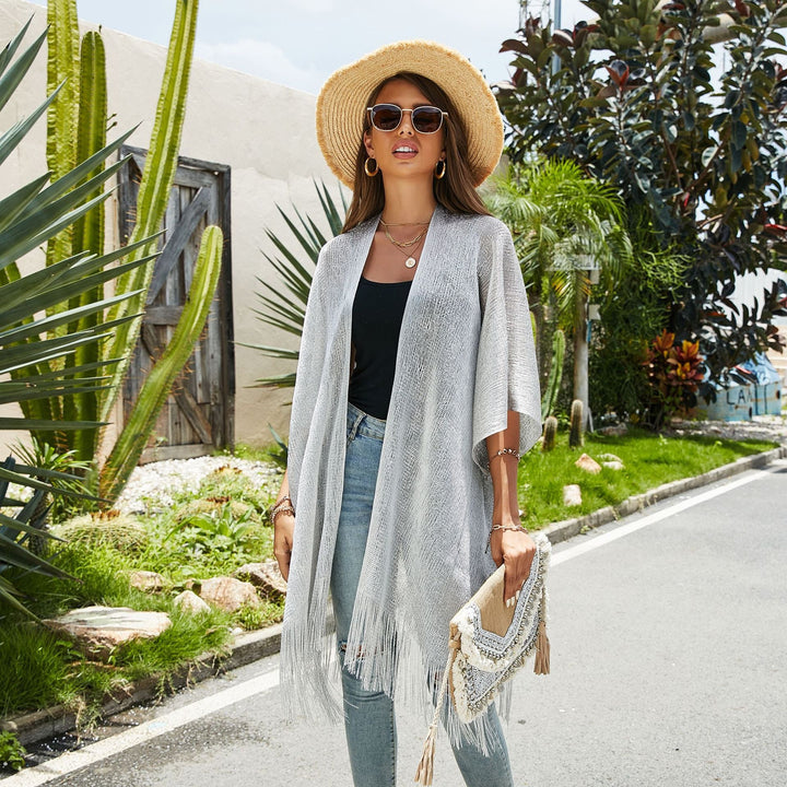 Damen Fransen-Kimono aus transparenter, luftiger Struktur W&W Mode
