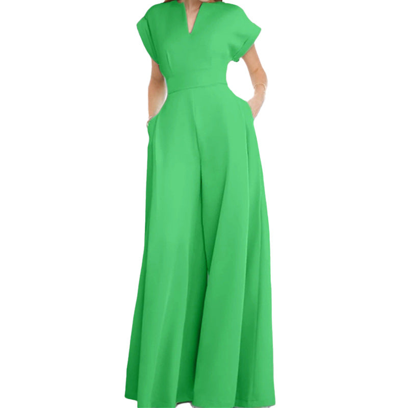 Damen Eleganter Jumpsuit mit weitem Bein und Schalkragen W&W Mode