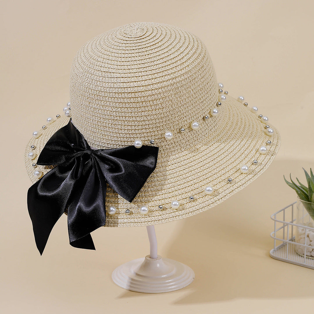 Damen Eleganter Strohhut mit breiter Krempe und dekorativem Satinband W&W Mode