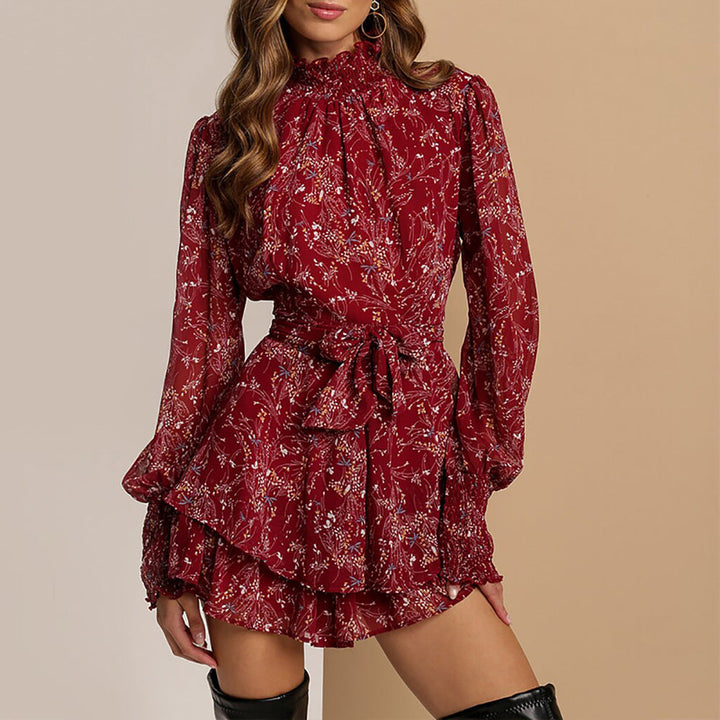 Damen Minikleid mit Rüschen-Details und hohem Kragen W&W Mode