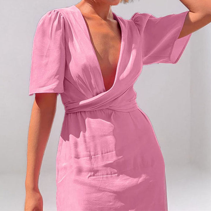 Damen Maxikleid mit tiefem V-Ausschnitt und Puffärmeln W&W Mode