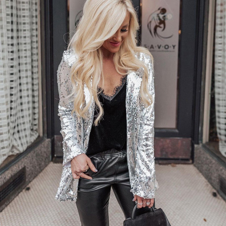 Damen Glitzernder Blazer aus Pailletten mit modernem Schnitt W&W Mode