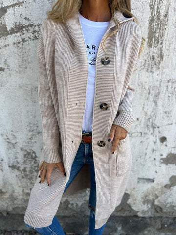 Damen Strickjacke mit Kapuze und Knöpfen W&W Mode