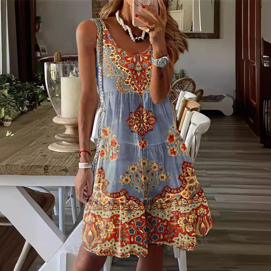Damen luftiges Sommerkleid mit charmantem Print und fließendem Schnitt W&W Mode