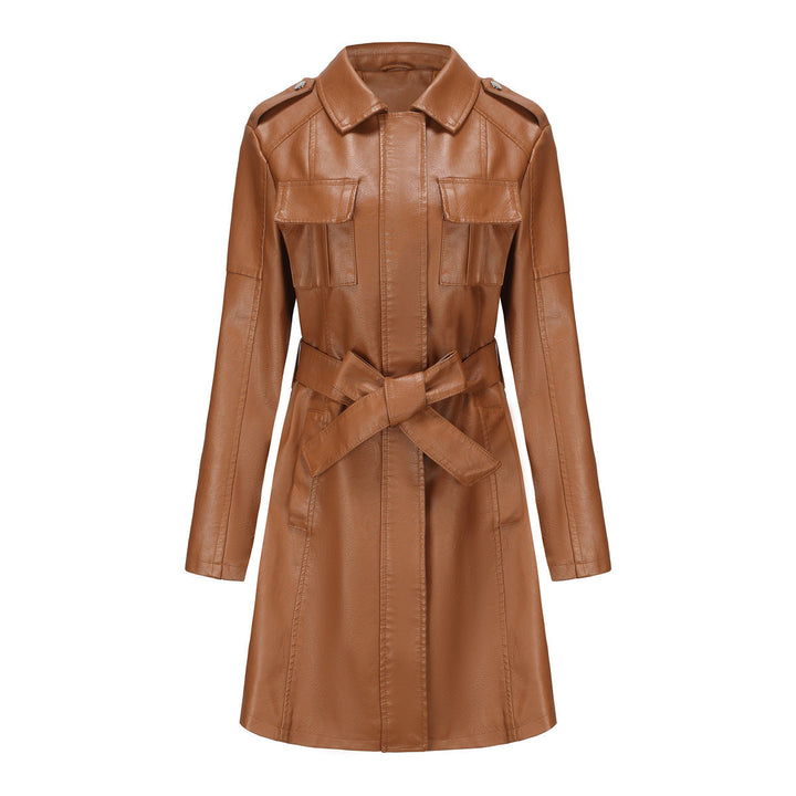 W&W Mode Style - Luxuriöser Leder-Mantel mit Gürtel für anspruchsvolle Damen