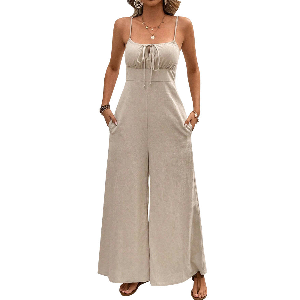 Damen Jumpsuit mit verstellbaren Trägern und Taillenknoten W&W Mode