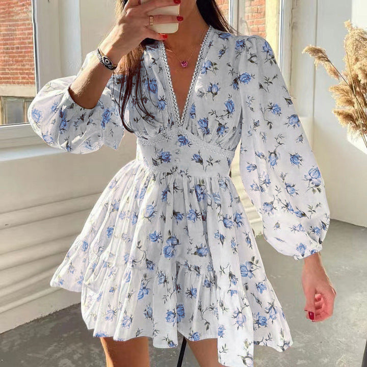 W&W Mode | V-Ausschnitt Plissiertes Kurzarm Kleid