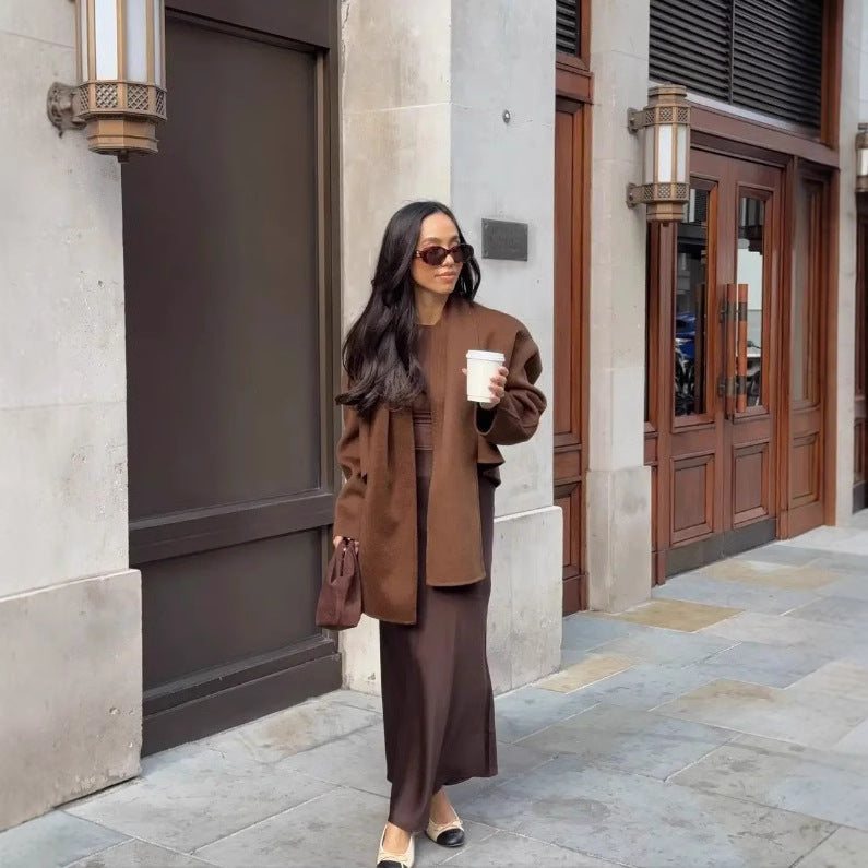Damen Oversized Jacke mit elegantem Schnitt und passendem Schal W&W Mode