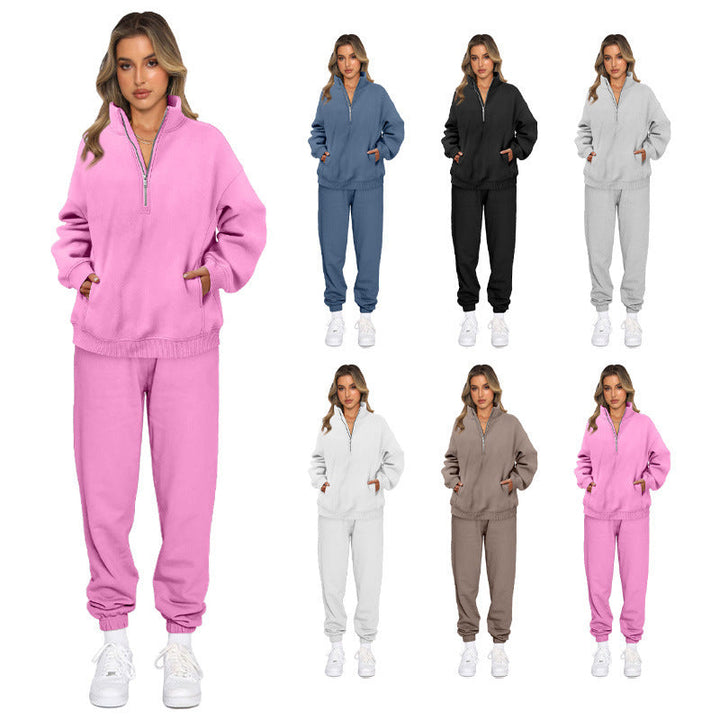 Damen sportliches Set mit Stehkragen und praktischem Reißverschluss W&W Mode