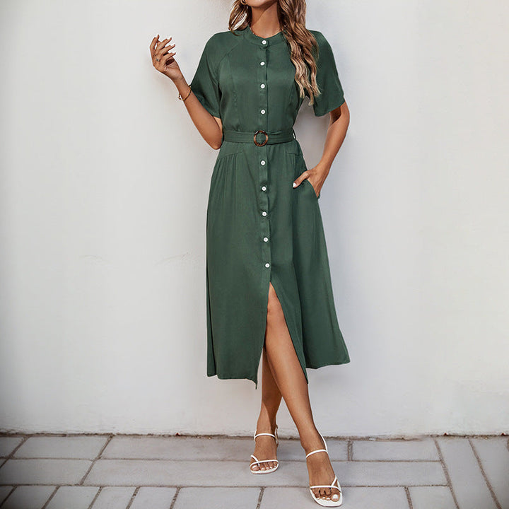 Damen Midikleid mit elegantem Knopfdetail und schmalem Taillengürtel W&W Mode