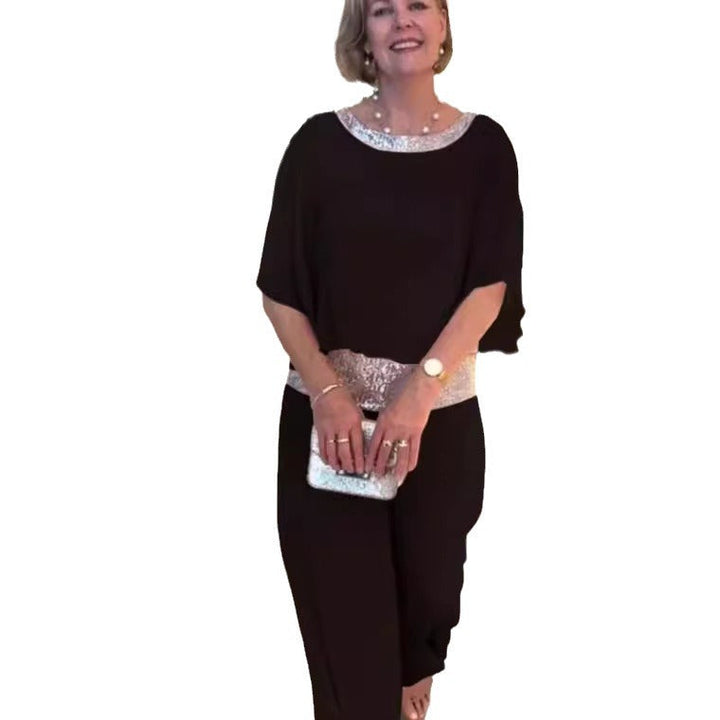 Damen elegante Jumpsuit mit schimmerndem Taillenbund W&W Mode