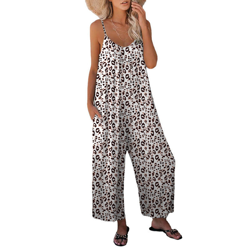 W&W Mode | Leopard-Print-Tasche Lockerer Träger Einteiler Overall