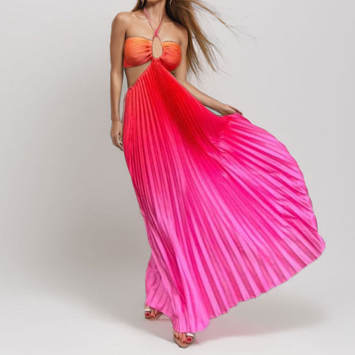 Damen Maxikleid mit Cut-Out-Details und Plisseefalten W&W Mode