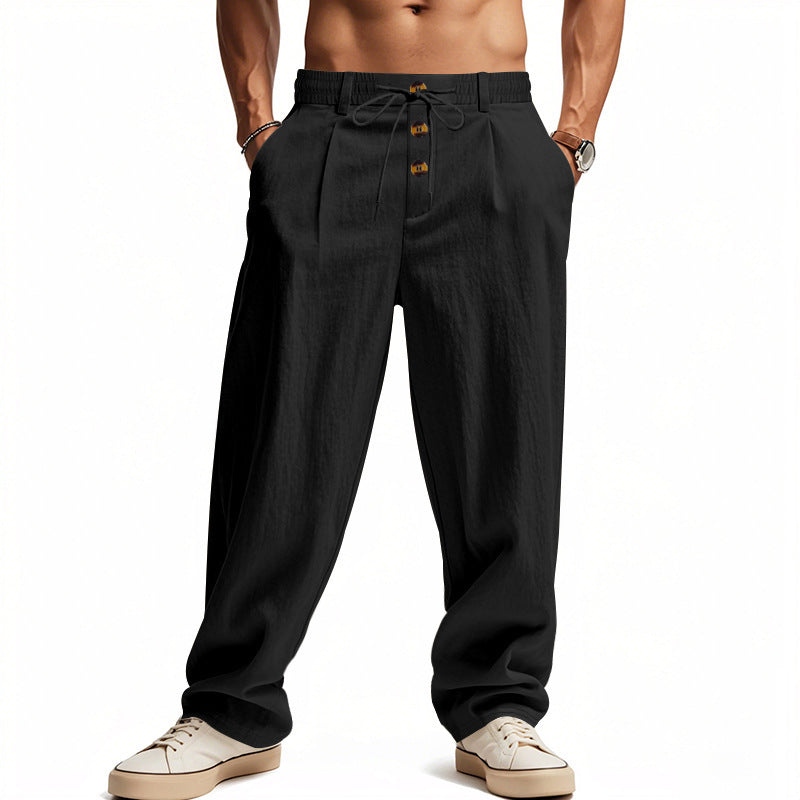 Herren lässige Leinen-Hose mit elastischem Bund und praktischen Knöpfen W&W Mode
