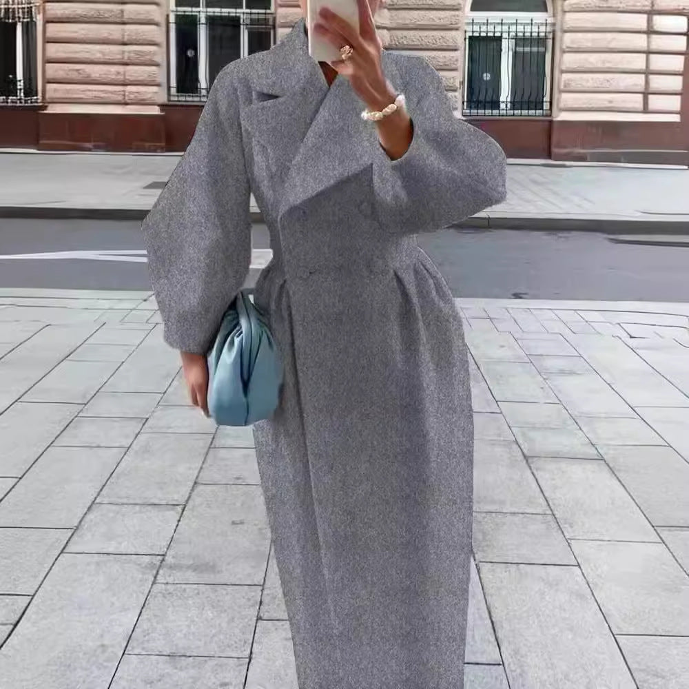 Damen Maximaler Oversized Mantel mit Schulterschultern und Doppelreihe W&W Mode