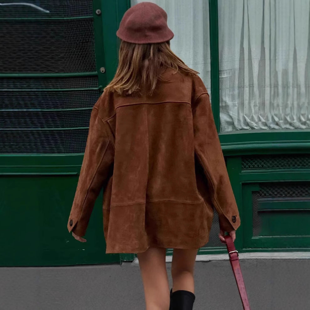 Damen Oversized Wildlederjacke W&W Mode