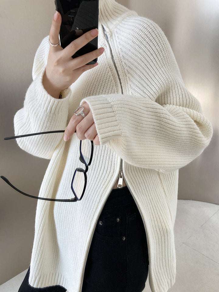 W&W Mode Rollkragenpullover mit Seitenschlitz einfarbig gestrickt