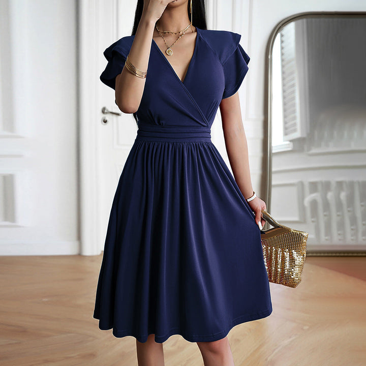 W&W Mode | V-neck Solid Color Short Sleeve Dress for Women