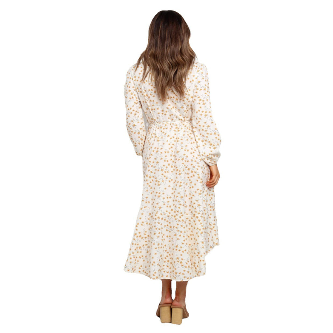 Damen Wickelkleid mit voluminösen Ärmeln und Rüschensaum W&W Mode