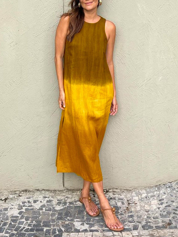 W&W Mode | Lässiges Baumwoll-Leinen Ärmelloses Gradient-Kleid