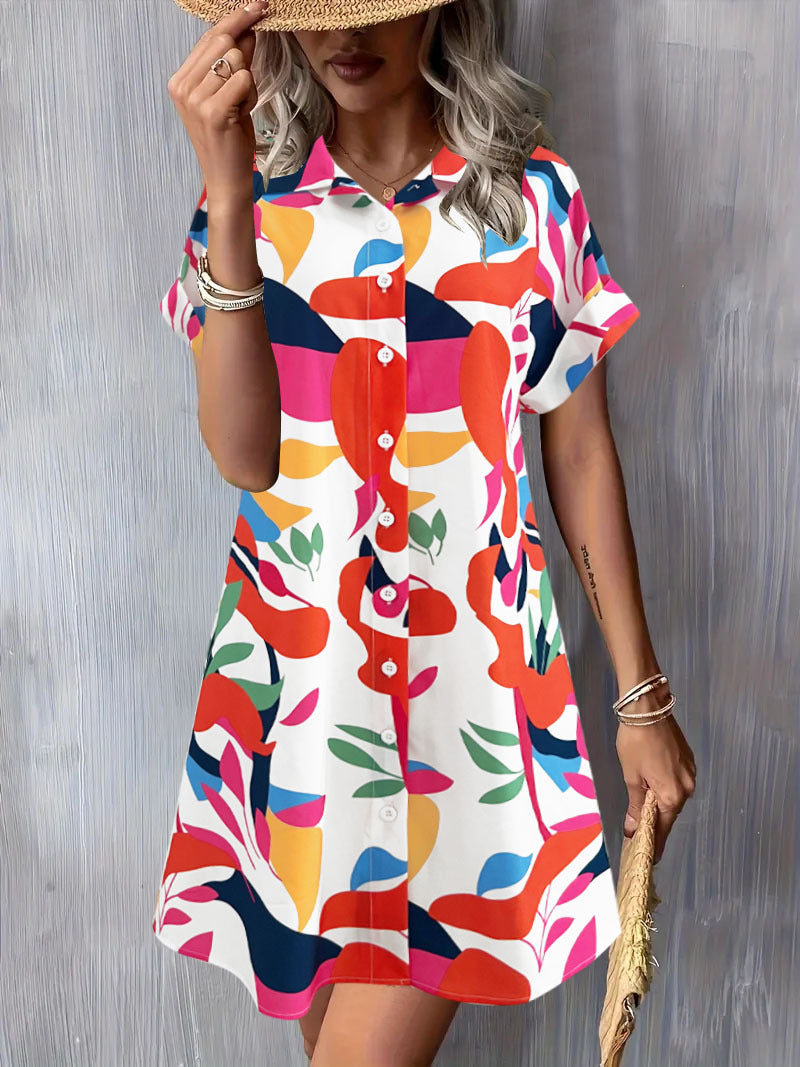 Damen Blusenkleid mit Knopfleiste und floralem Muster W&W Mode