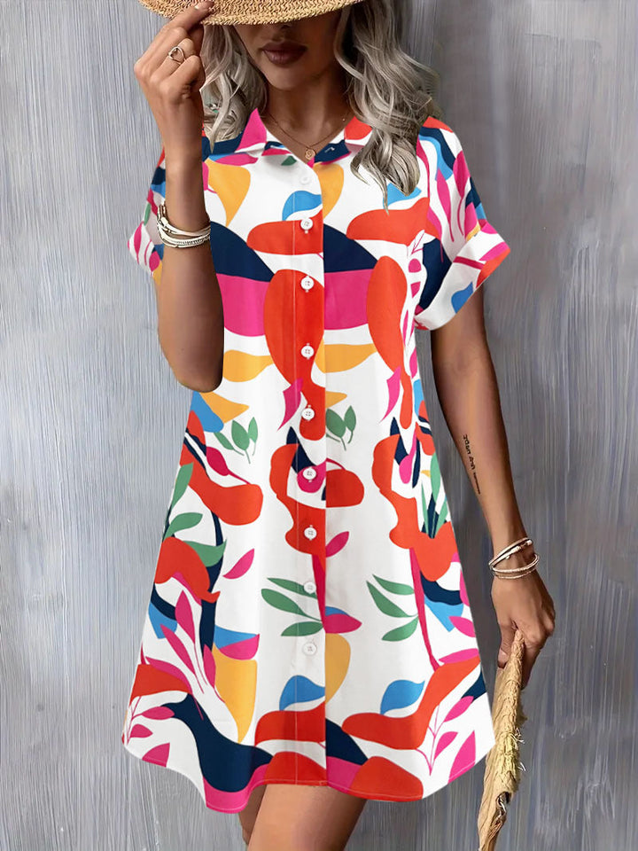 Damen Blusenkleid mit Knopfleiste und floralem Muster W&W Mode