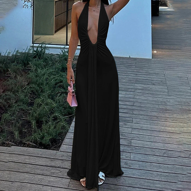 Damen elegantes Maxi-Kleid mit tiefem V-Ausschnitt und schmalem Schnitt W&W Mode