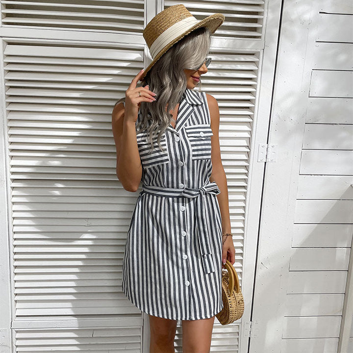 Damen Hemdkleid mit tailliertem Schnitt und dekorativem Bindegürtel W&W Mode