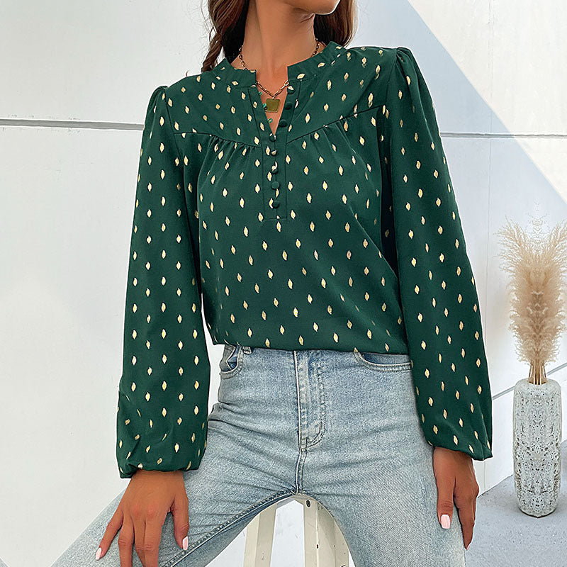 Damen Bluse mit dekorativen Knöpfen und eleganter Raffung W&W Mode