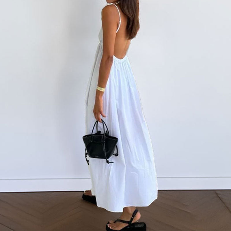Damen Sommer Kleid mit tiefem V-Ausschnitt und lockerem Schnitt W&W Mode