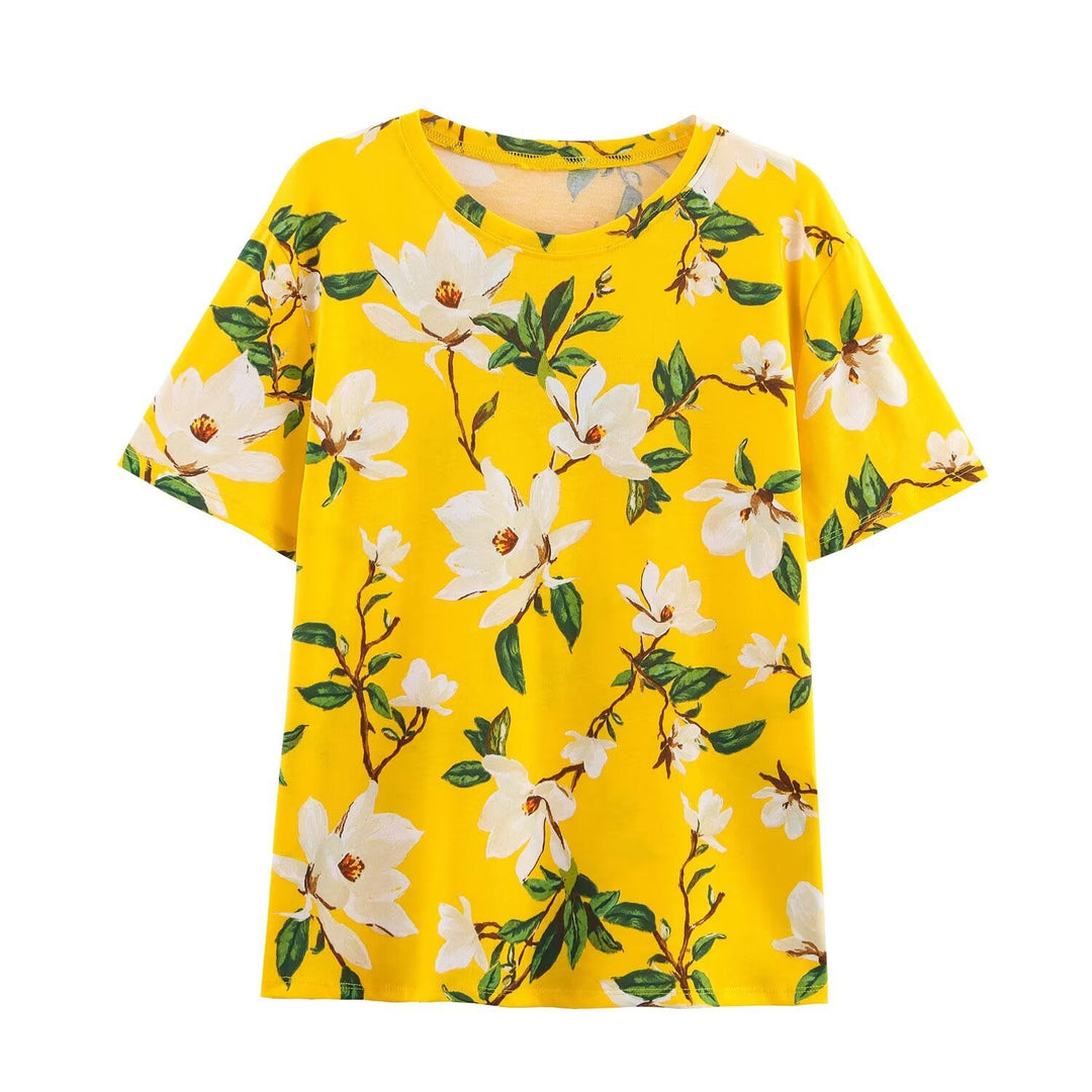 Damen T-Shirt aus hochwertiger Baumwolle mit floralem Print und lässigem Schnitt W&W Mode
