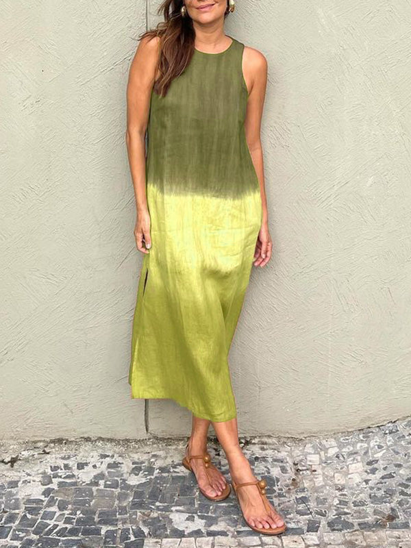 W&W Mode | Lässiges Baumwoll-Leinen Ärmelloses Gradient-Kleid