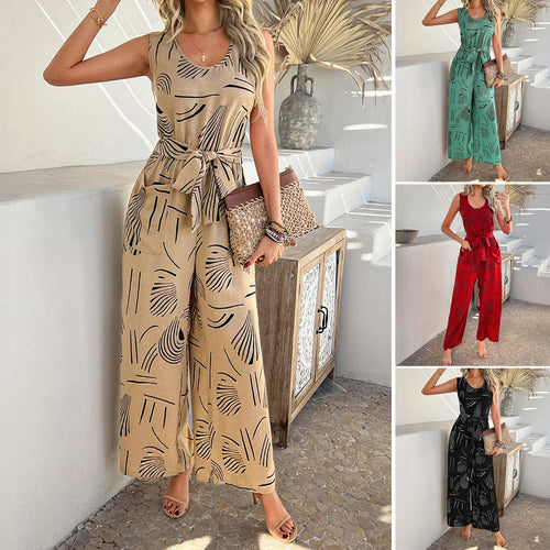 Damen Eleganter Jumpsuit mit weitem Bein und taillierbarem Gürtel W&W Mode