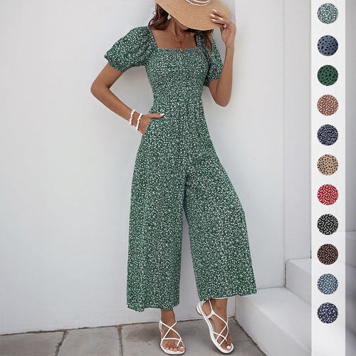 Damen Oversized Jumpsuit mit Puffärmeln und elastischem Taillenbund W&W Mode
