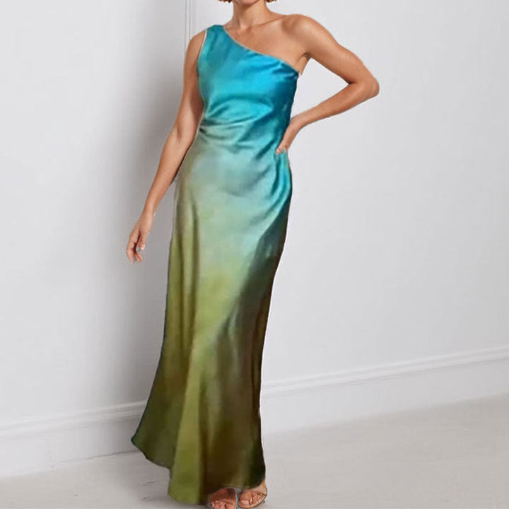 Damen Maxikleid mit asymmetrischem Schnitt und schickem Satin-Finish W&W Mode