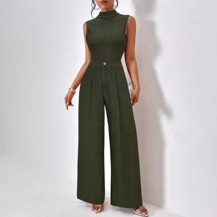 Damen eleganter Jumpsuit mit Rippstruktur und hochgeschlossenem Kragen W&W Mode