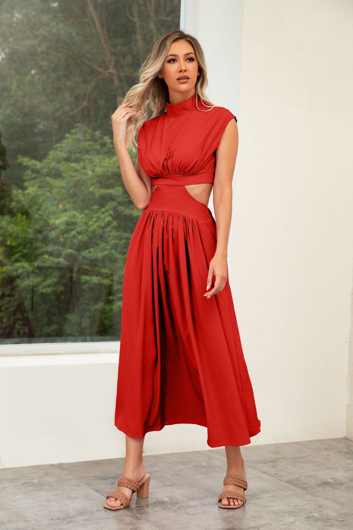 Damen Cut-Out Sommerkleid mit hohem Kragen W&W Mode