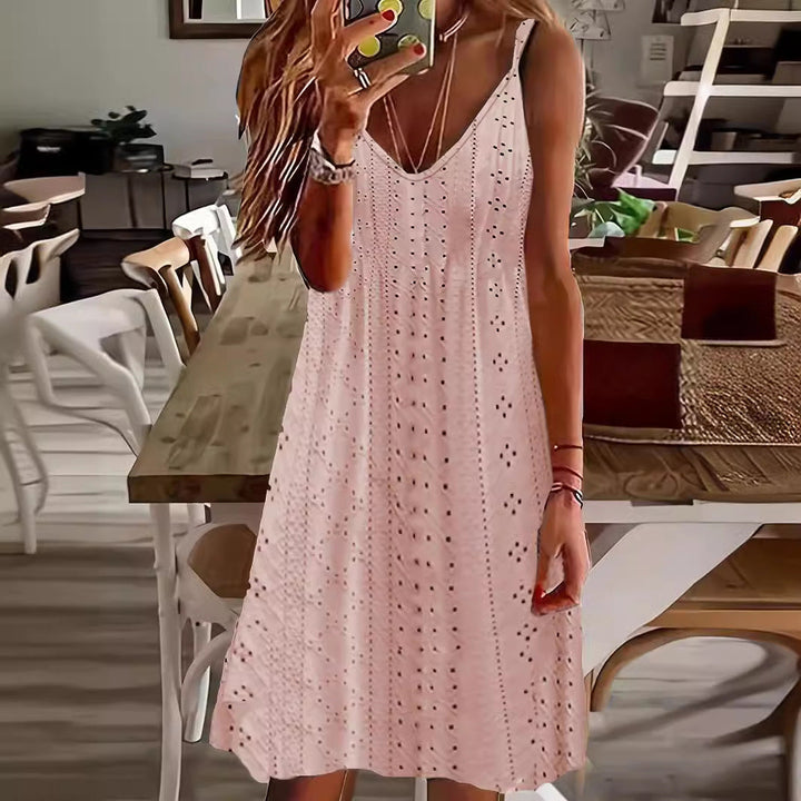 Damen luftiges V-Ausschnitt Kleid im lässigen Stil W&W Mode