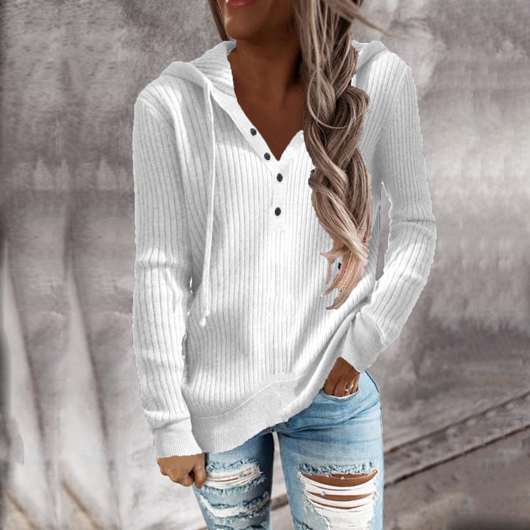Damen Kapuzenpullover mit strukturiertem Rippdesign und praktischen Knopfdetails W&W Mode