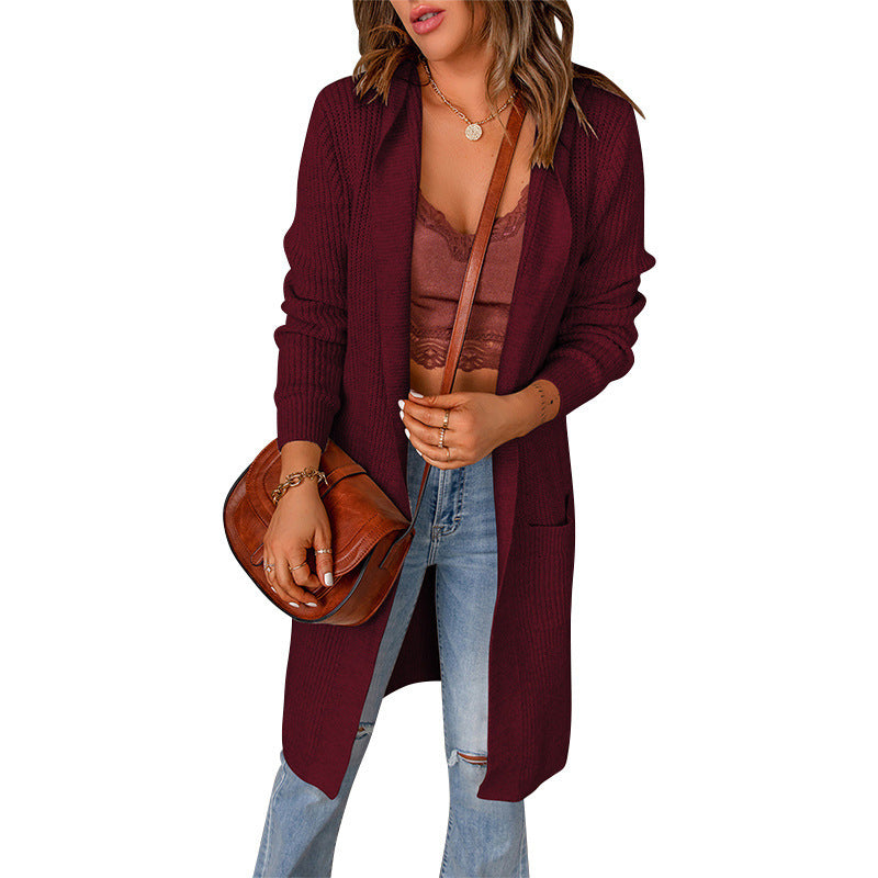Damen Strickmantel mit tiefem V-Ausschnitt und großzügigen Taschen W&W Mode