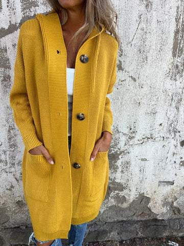 Damen Strickjacke mit Kapuze und Knöpfen W&W Mode