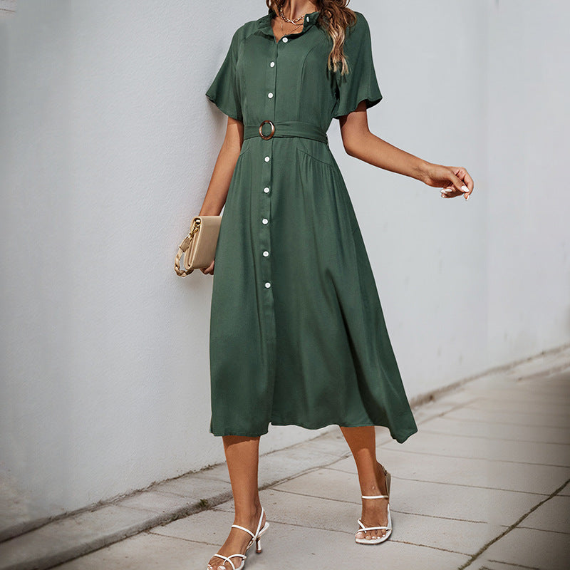 Damen Midikleid mit elegantem Knopfdetail und schmalem Taillengürtel W&W Mode