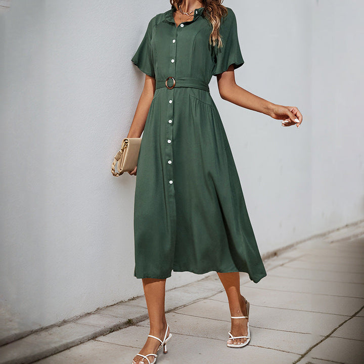 Damen Midikleid mit elegantem Knopfdetail und schmalem Taillengürtel W&W Mode
