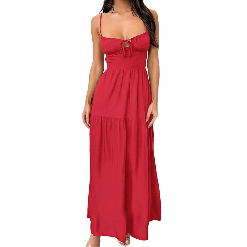 Damen Maxikleid mit verstellbaren Trägern und romantischem Schlüsseleffekt W&W Mode