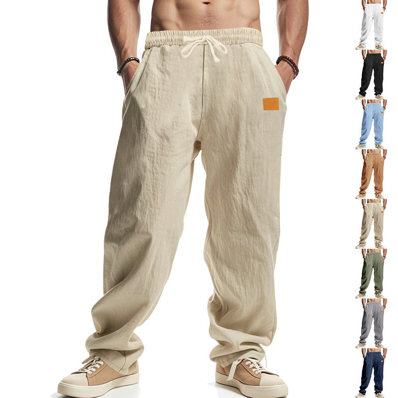 Herren lässige Leinen-Hose mit elastischem Bund und praktischen Taschen W&W Mode